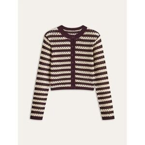 NEW Commense Women Knit Cardigan‎ Sweater XS Burgundy Cream Academia Preppy Open